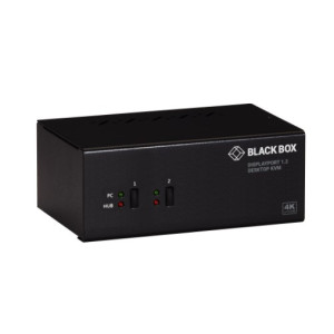 Black Box KV6222DP KVM Switch, 2-Port, Dual-Monitor, DisplayPort 1.2, 4K 60Hz, USB 3.0 Hub, Audio